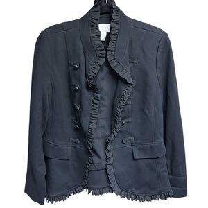 Chico's Military Style Black Ruffled Embroidered Blazer Jacket